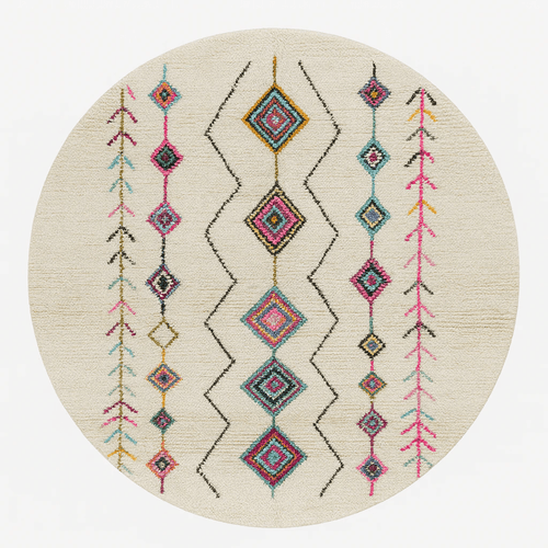 Colorful Round Moroccan Rug | Handmade Berber Wool Boujaad Diamond Rug - berber rug weavers