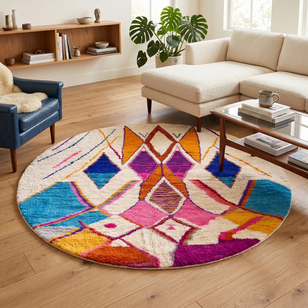 Colorful Round Moroccan Rug | Handmade Berber Wool Shag Rug - berber rug weavers