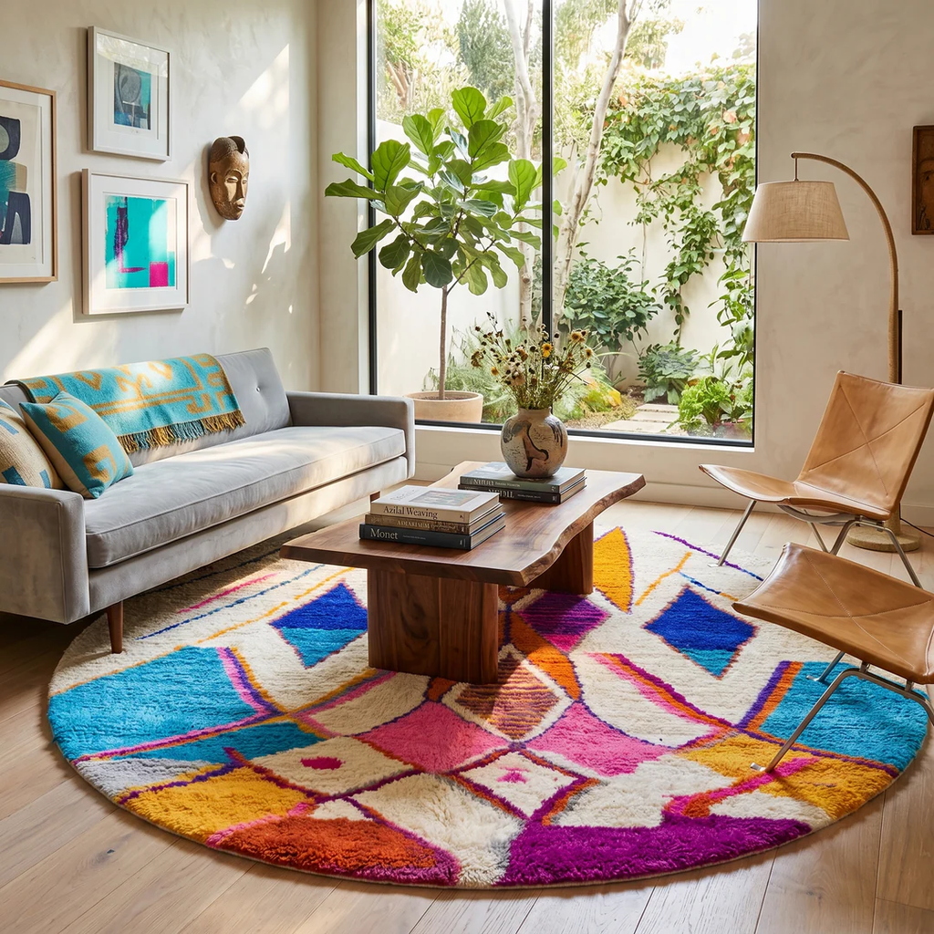 Colorful Round Moroccan Rug | Handmade Berber Wool Shag Rug - berber rug weavers