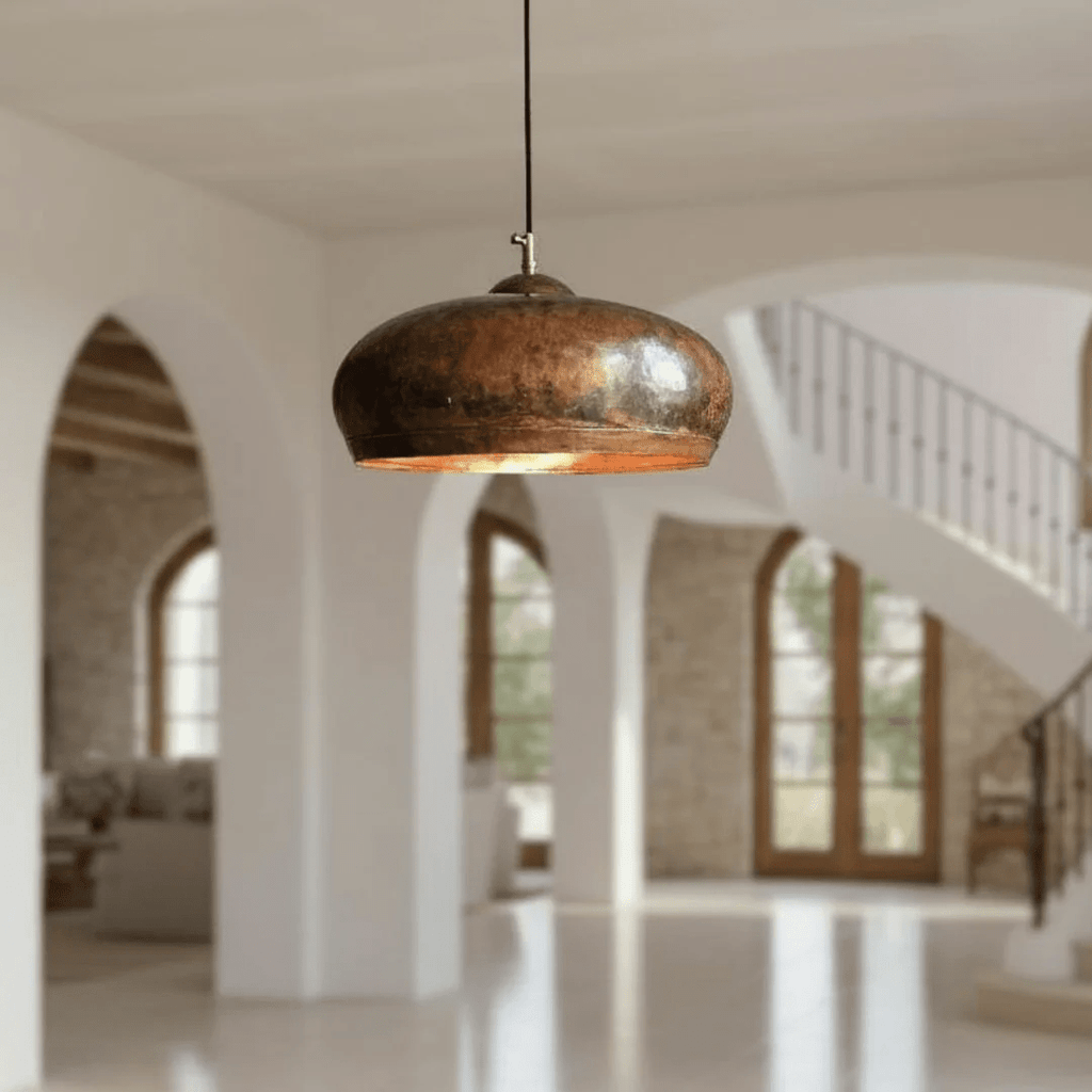 Copper Dome Pendant Light | Hammered Oxidized Rustic Fixture - berber rug weavers