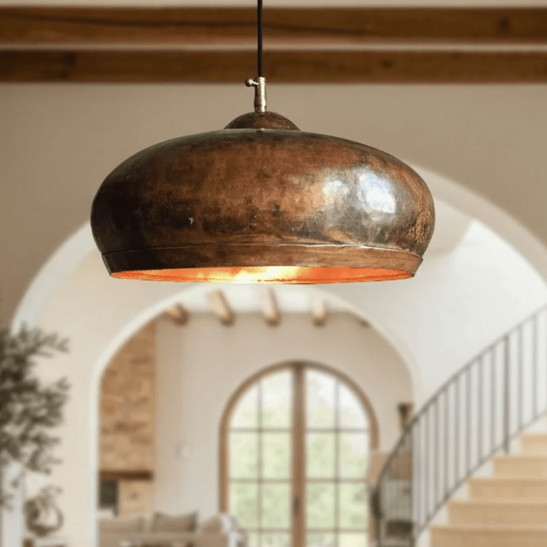 Copper Dome Pendant Light | Hammered Oxidized Rustic Fixture - berber rug weavers