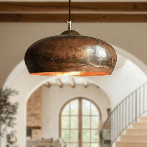 Copper Dome Pendant Light | Hammered Oxidized Rustic Fixture - berber rug weavers