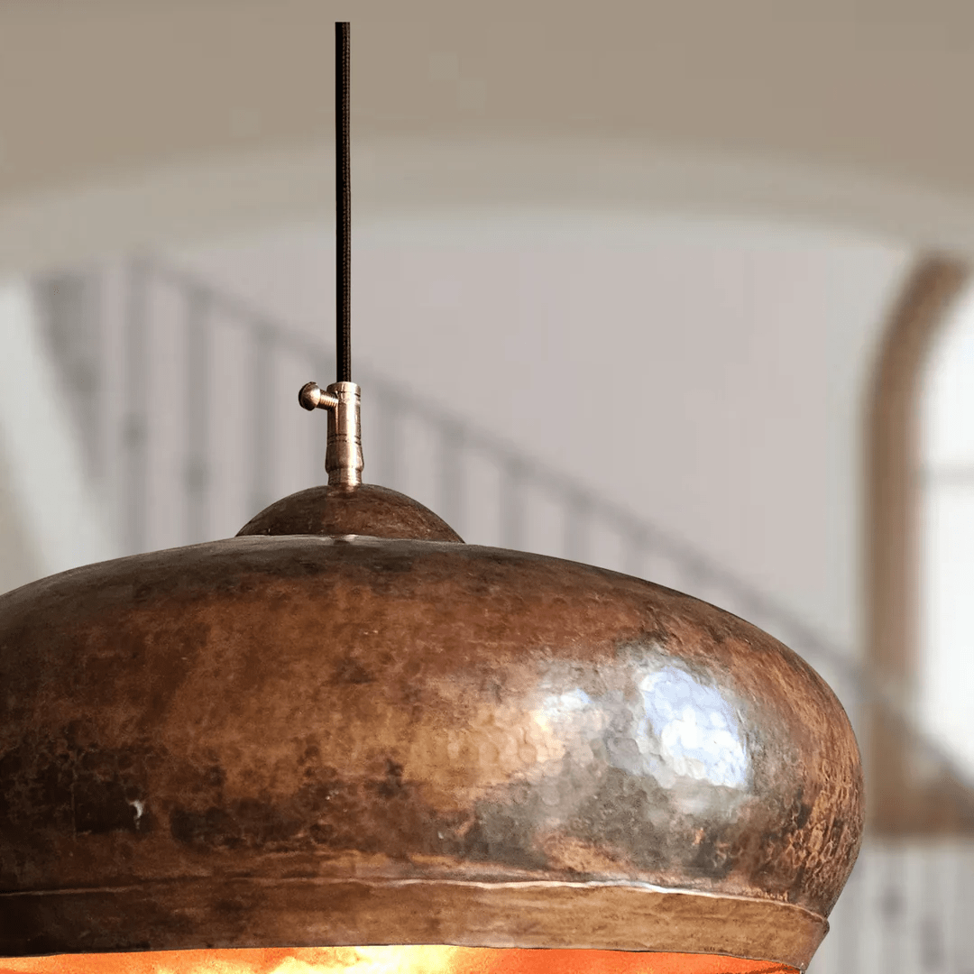 Handmade Hammered Copper Pendant Light | Rustic Moroccan Ceiling Lamp - berber rug weavers
