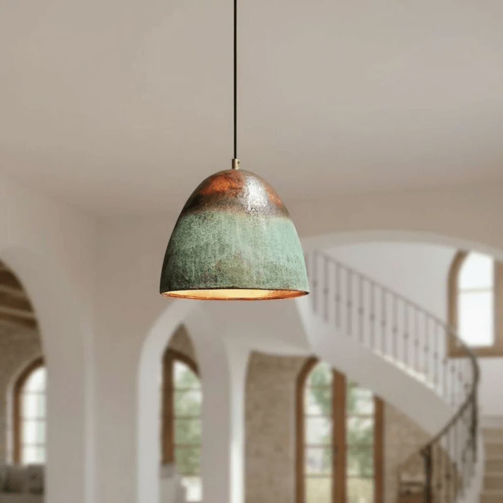 Handmade Rustic Green Copper Pendant Light – Modern Moroccan Hanging Ceiling Lamp - berber rug weavers