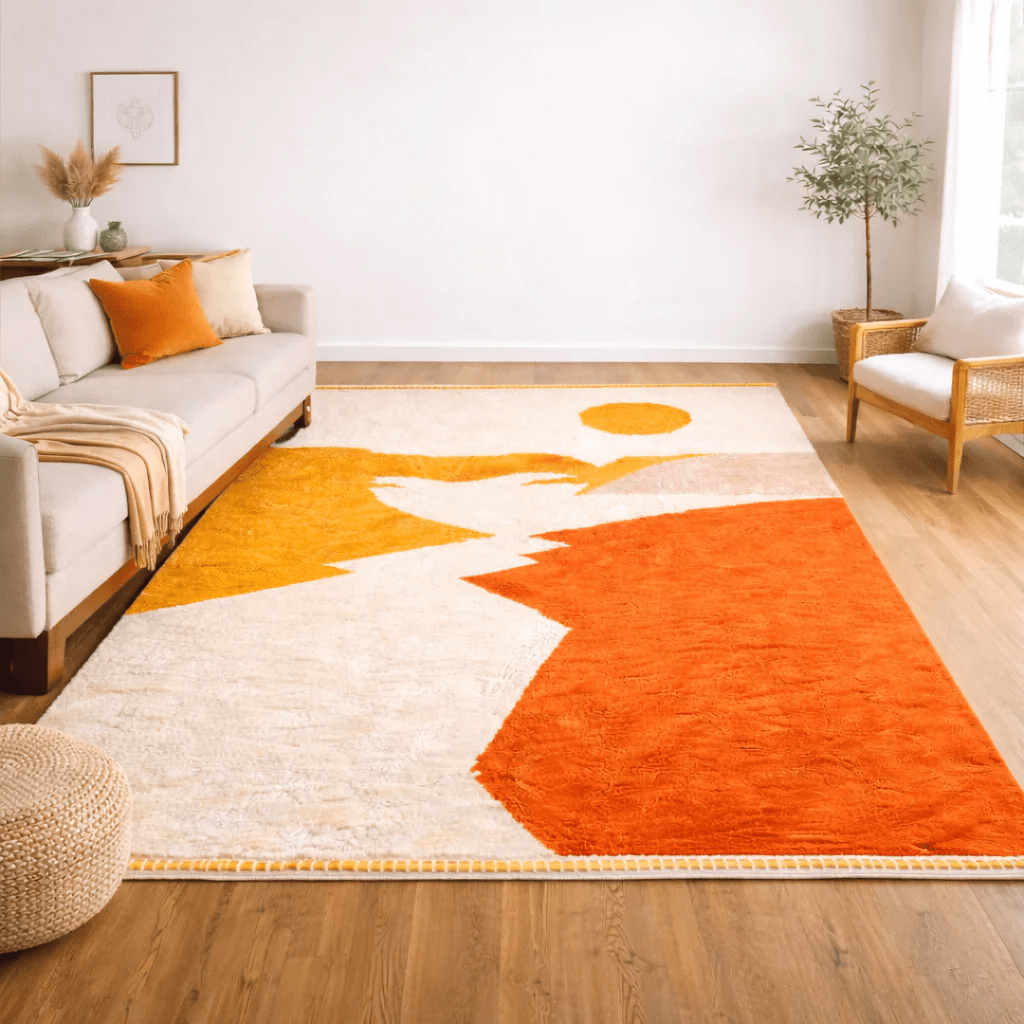 Handmade Sunset Moroccan Wool Rug – Modern Abstract Landscape Berber Area Rug – Custom Size Available - berber rug weavers