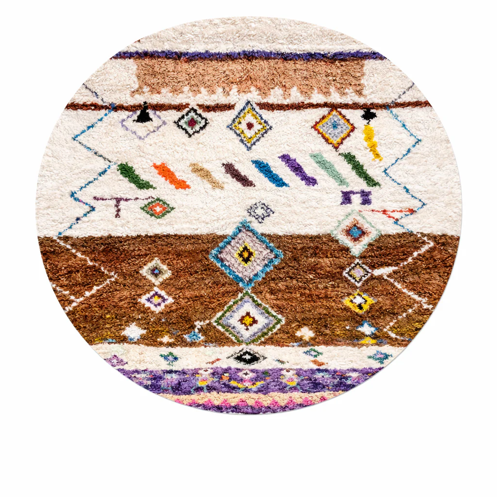 Ivory & Brown Round Moroccan Rug | Handmade Berber Diamond Design - berber rug weavers
