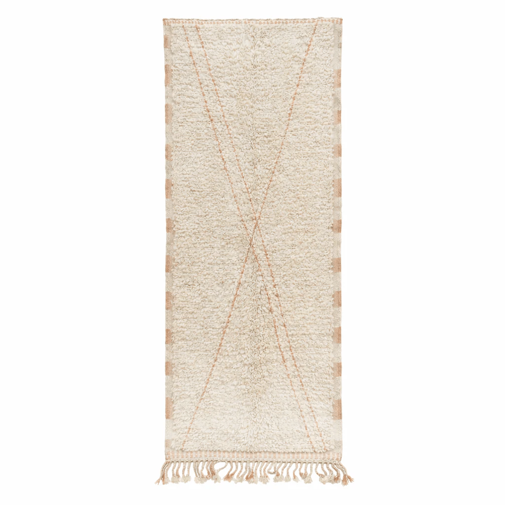 Luxury Moroccan Wool Runner Rug – Handmade Cream Berber Hallway Runner – Minimalist Geometric Carpet - berber rug weavers