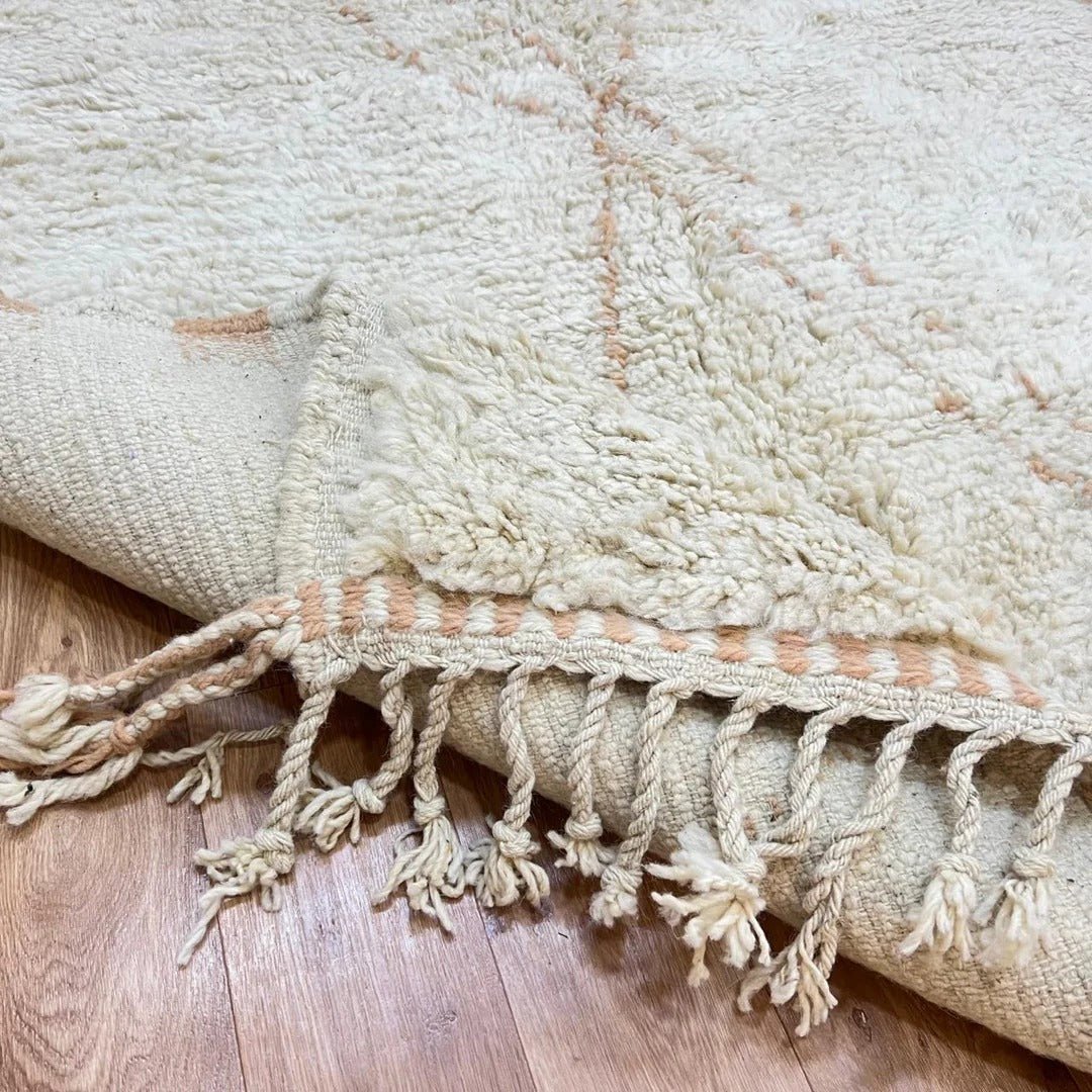Luxury Moroccan Wool Runner Rug – Handmade Cream Berber Hallway Runner – Minimalist Geometric Carpet - berber rug weavers