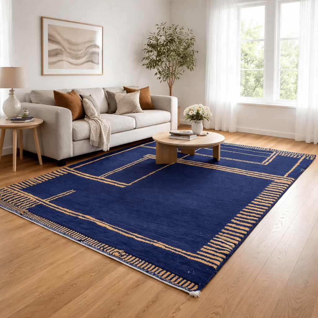 Navy Blue Moroccan Wool Rug | Handmade Modern Geometric Berber Carpet - berber rug weavers