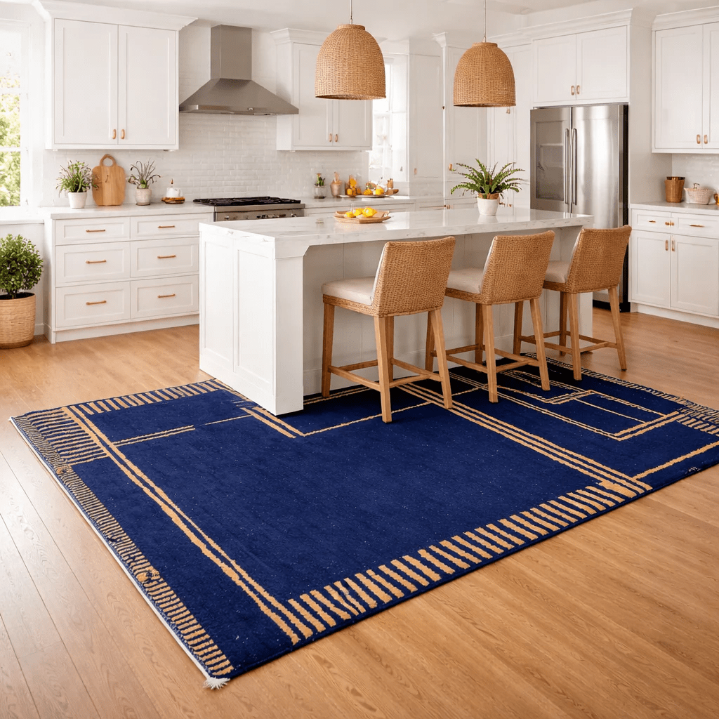Navy Blue Moroccan Wool Rug | Handmade Modern Geometric Berber Carpet - berber rug weavers