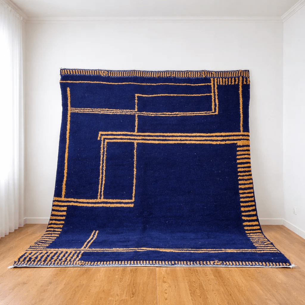 Navy Blue Moroccan Wool Rug | Handmade Modern Geometric Berber Carpet - berber rug weavers