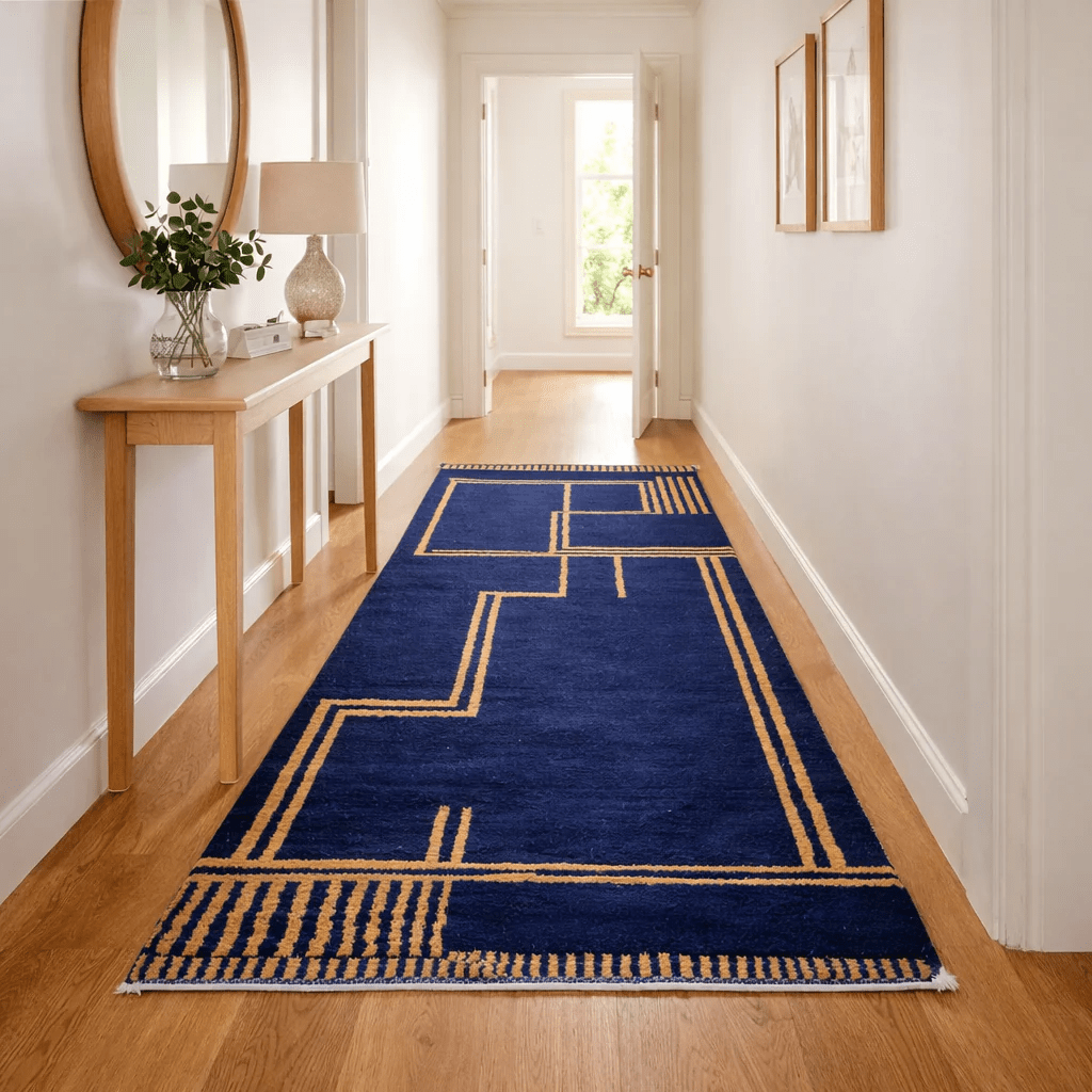 Navy Blue Moroccan Wool Rug | Handmade Modern Geometric Berber Carpet - berber rug weavers