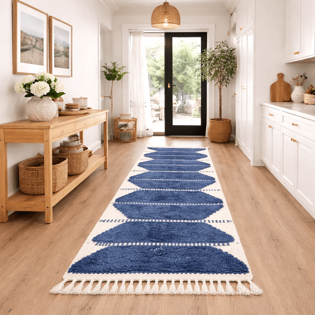 Navy Blue Runner Rug | Handwoven Custom Moroccan Hallway Rug - berber rug weavers