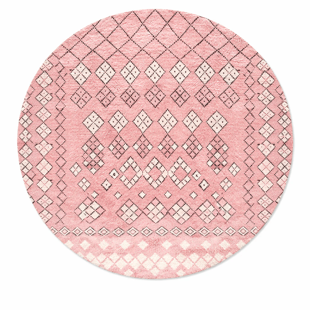 Pink Round Moroccan Rug | Handmade Berber Wool Diamond Pattern Rug - berber rug weavers